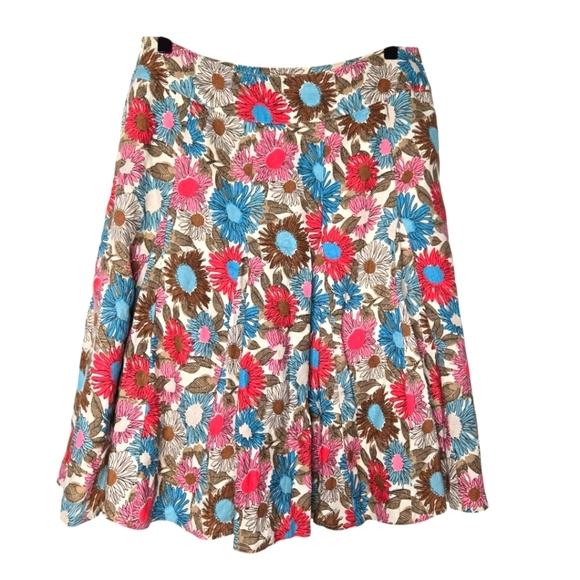 Boden Colorful Floral A Line Pleated Linen Fit Flare Vacation Twee Skirt Size 8 - Picture 2 of 9